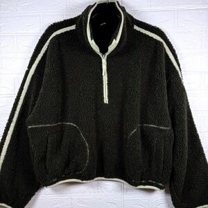 Fleece Pullover Women XL Green Quarter Zip Sherpa Sweatshirt